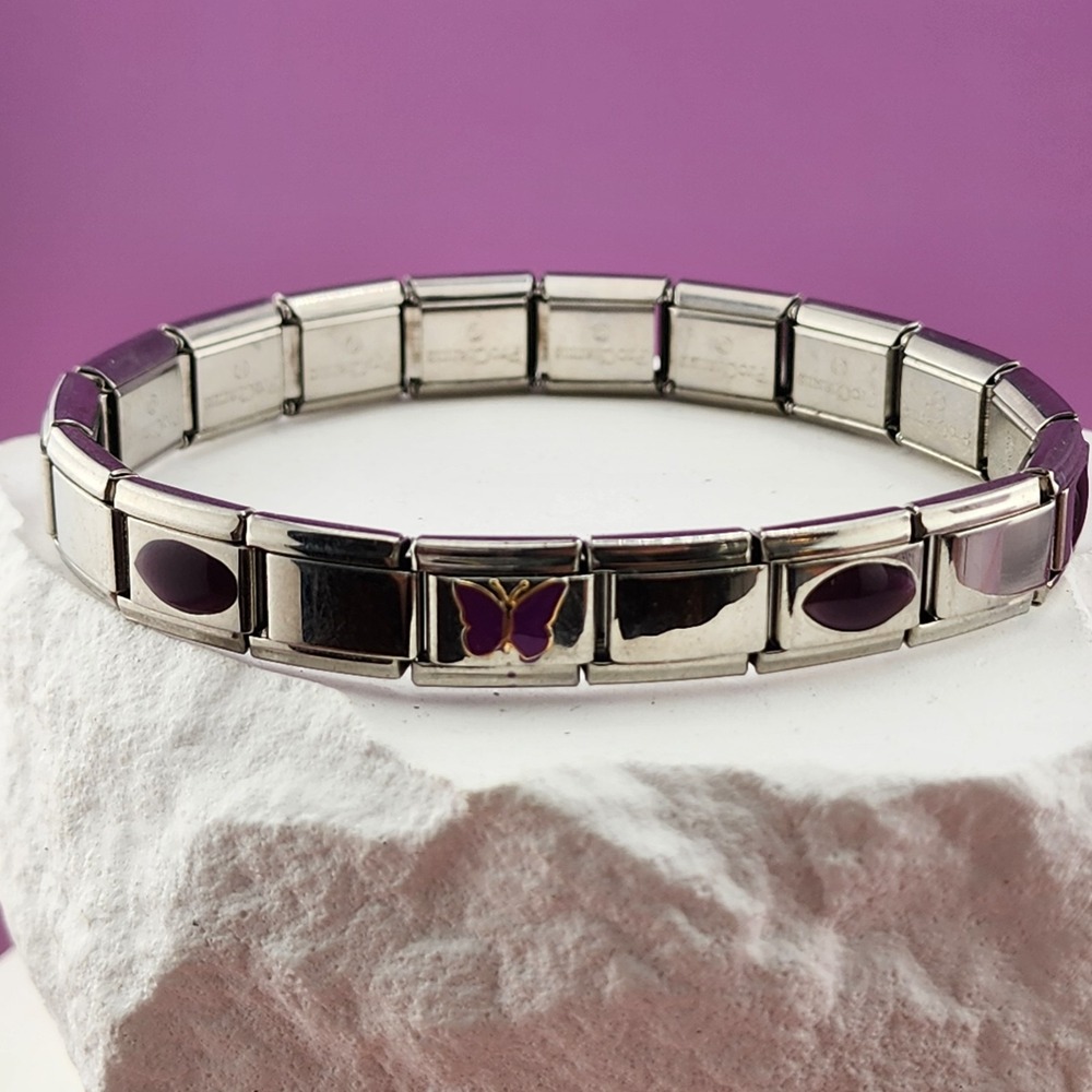 ProCharms Purple Butterfly Italian Charm Bracelet Enamel Stainless Steel Y2K
